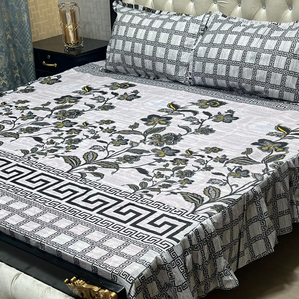 3 Piece stitched 2 Sided Frill Bedsheets